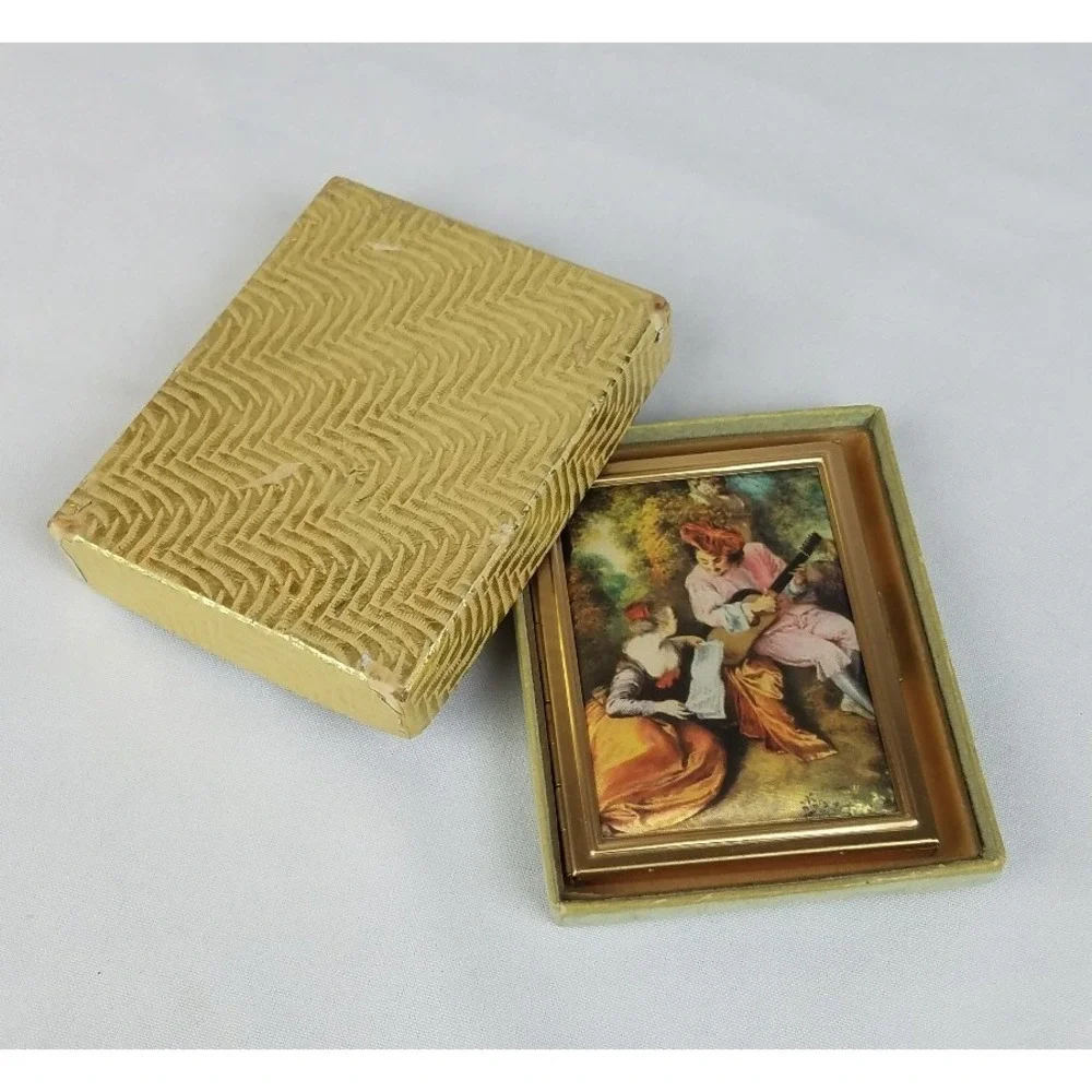 Vintage Renaissance style hinged metal photo‎ case album padded fabric cover